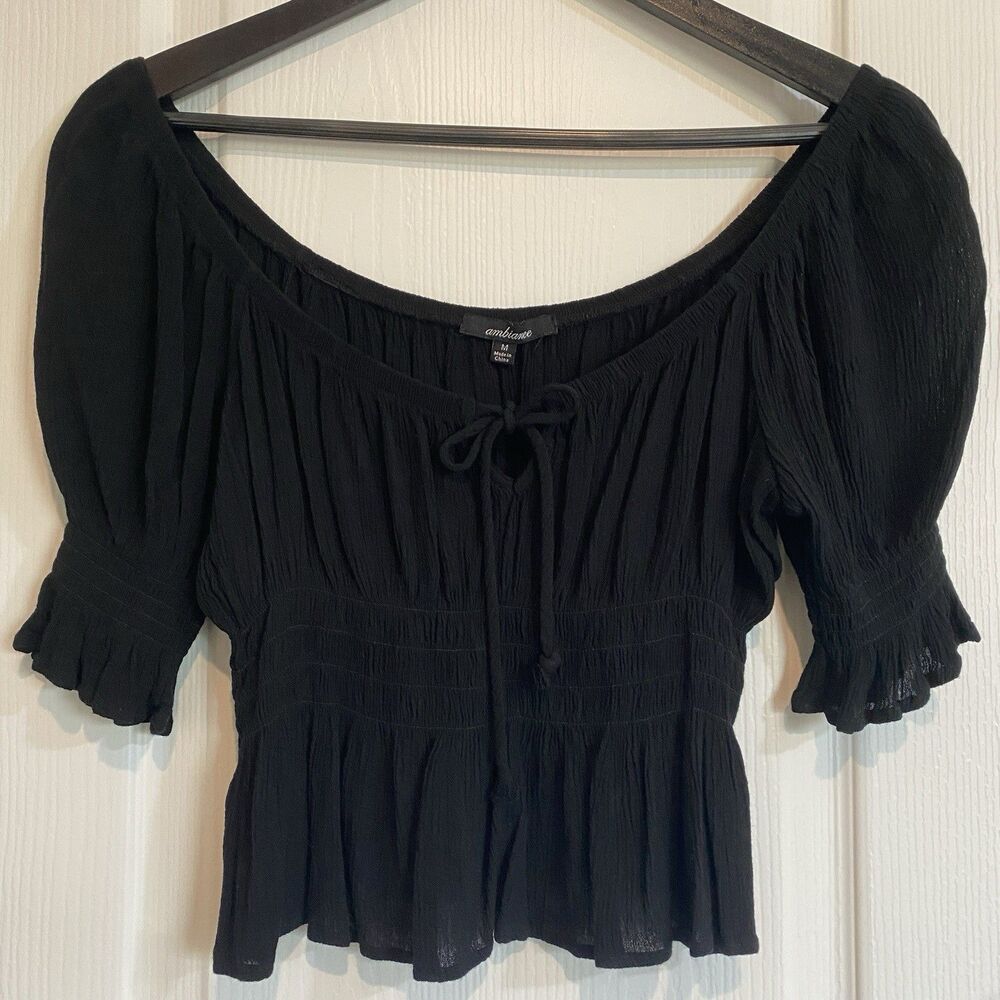 Ambiance blouse womens M renaissance regency black keyhole with strings